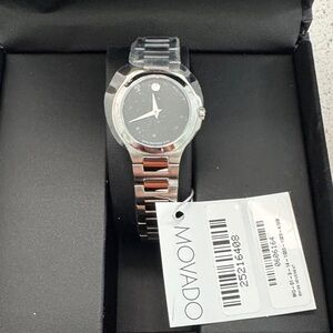 Movado Black Dial Silver Bracelet Watch
